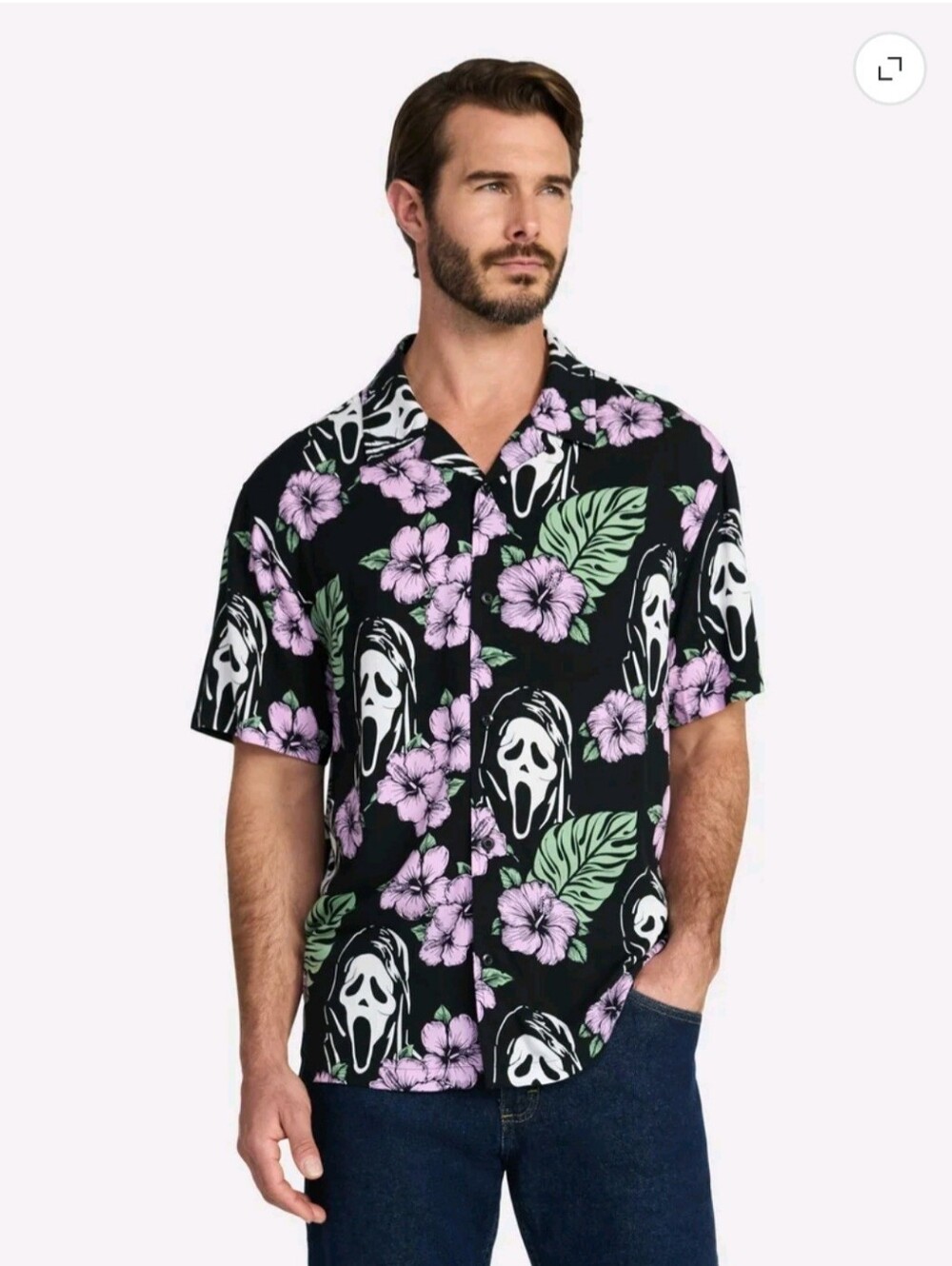 Ghost Face Scream Men's Small Print Resort Shirt